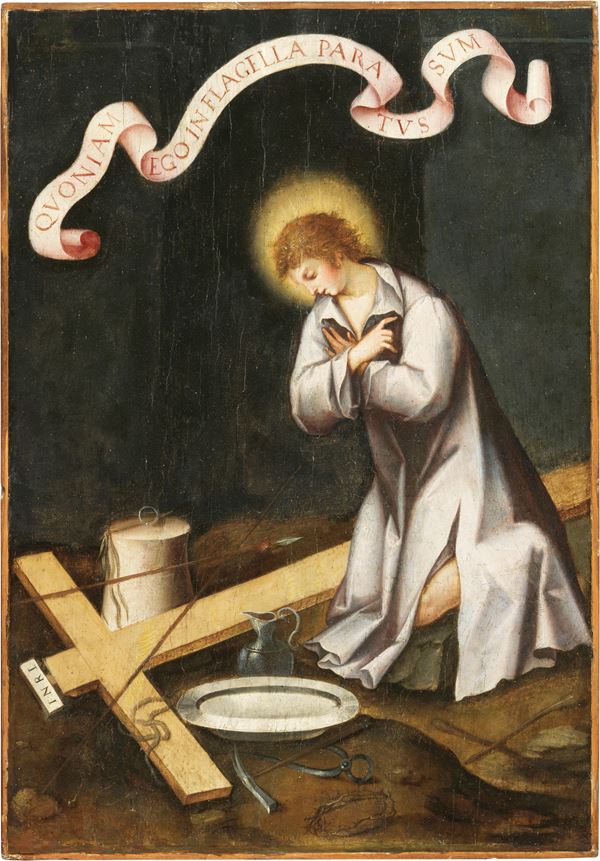 Scuola tedesca fine XVI secolo - Gesù che adora gli oggetti della Passione