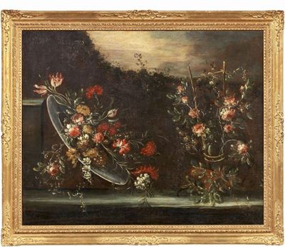 Natura Morta con Fiori e un Vassoio D'argento