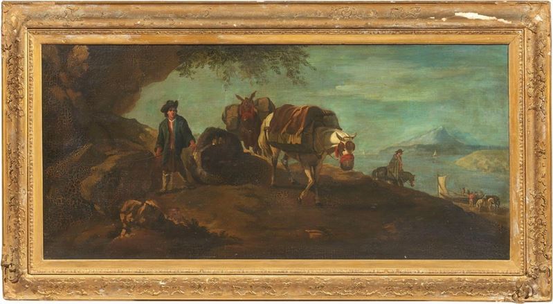Scuola Romana del XVIII Secolo - Paesaggio con Viandanti