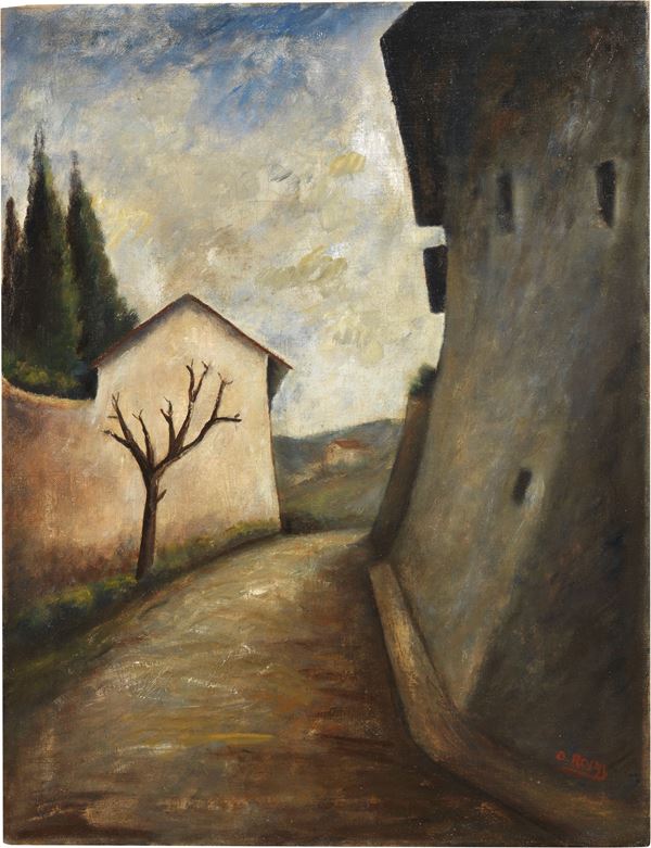 Ottone Rosai : Paesaggio con case e alberi  (1932 ca.)  - Olio su tela - Auction Modern Art - II - Casa d'aste Farsettiarte