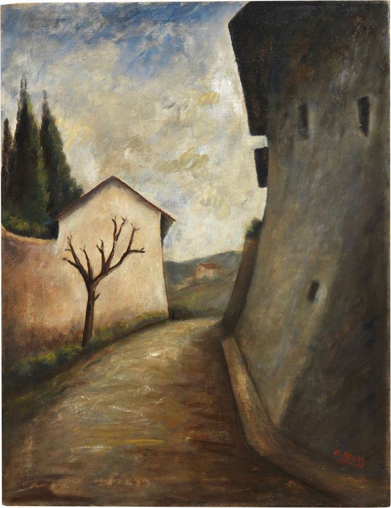 Ottone Rosai - Paesaggio con Case e Alberi