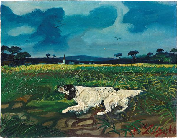 Antonio Ligabue - Paesaggio con cane