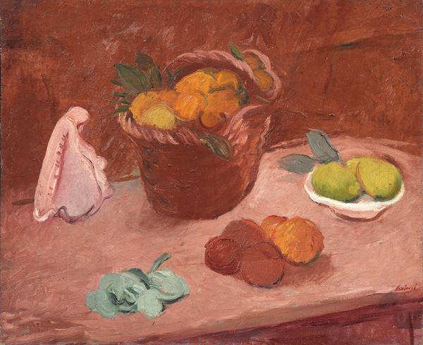 Enrico Paulucci : Natura morta con cesto di frutta e conchiglia  (1931)  - Olio su tela - Auction Modern Art - II - Casa d'aste Farsettiarte