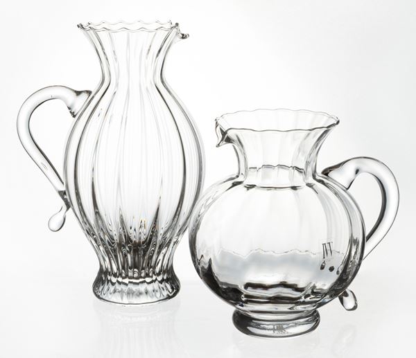 Due brocche in vetro trasparente IVV (Industria Vetraria Valdarnese)  - Asta L'Arte della Tavola - Casa d'aste Farsettiarte