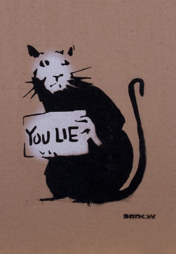 Banksy : You lie  (2015)  - Stencil e spray su cartone - Auction PARADE III - MODERN AND CONTEMPORARY ART - Casa d'aste Farsettiarte