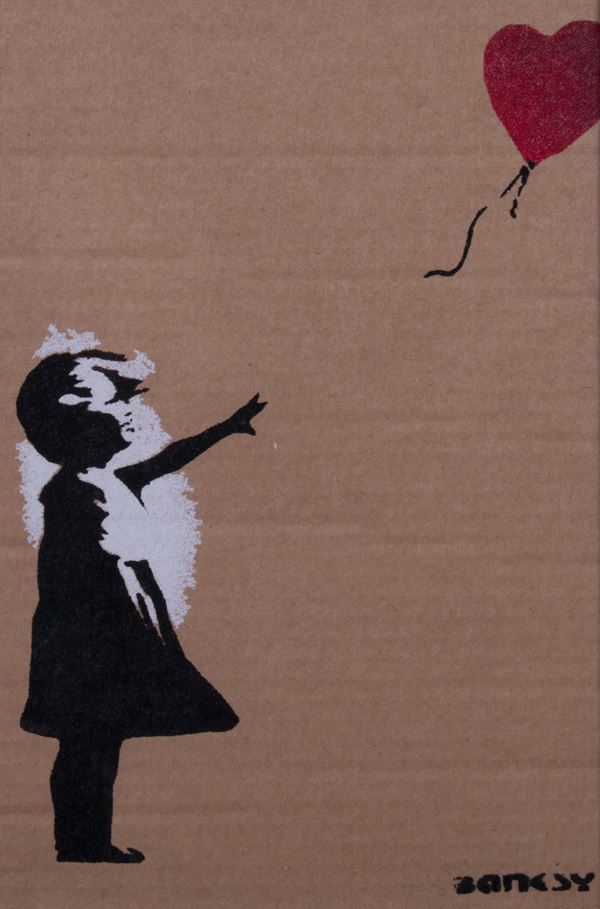 Banksy : Girl with balloon  (2015)  - Stencil e spray su cartone - Asta PARADE III - ARTE MODERNA, CONTEMPORANEA E GRAFICA - Casa d'aste Farsettiarte