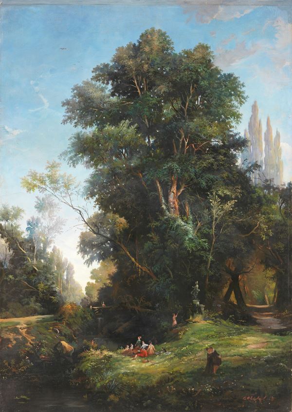 Ignoto del XIX secolo : Paesaggio fluviale  - Olio su tela - Auction XIX and XX Century Paintings and Sculptures - Casa d'aste Farsettiarte