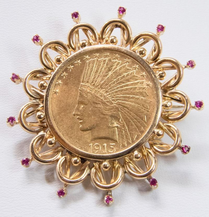 Pendente Circolare con Spilla in Oro Giallo