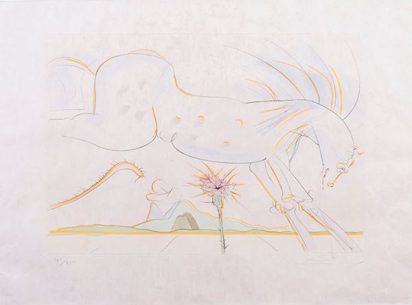 Salvador Dal&#237; : The Horse and the Wolf  (1974)  - Puntasecca e stencil, es. 245/250 - Asta Dipinti, Disegni, Sculture e Grafica - Casa d'aste Farsettiarte
