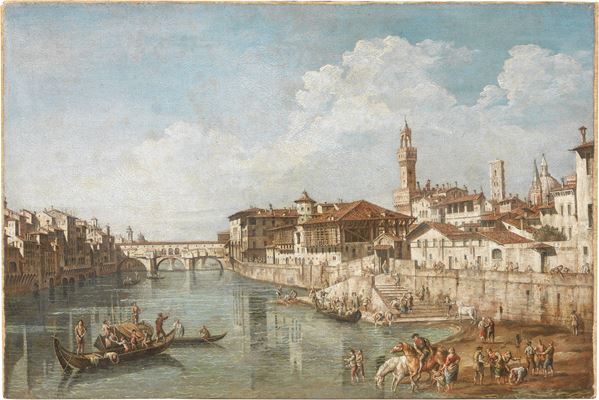 Ignoto del XIX secolo - Veduta dell'Arno dal Ponte alle Grazie verso il Ponte Vecchio