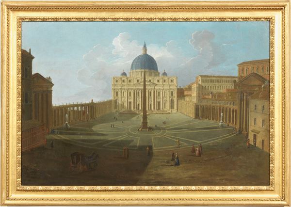 Paolo Anesi : Veduta di Piazza San Pietro  - Olio su tela - Auction Important Old Masters Paintings and Furnitures - Casa d'aste Farsettiarte