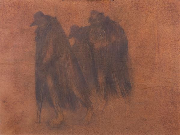 Lorenzo Viani : Figure  (1907-08)  - Matita su carta applicata su compensato - Asta Dipinti, Disegni, Sculture e Grafica - Casa d'aste Farsettiarte