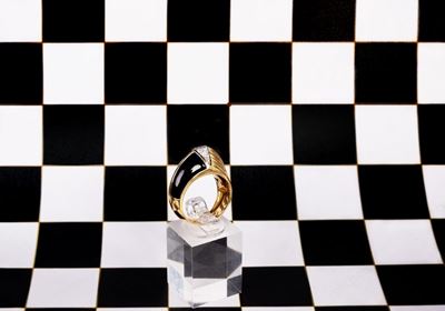 Damiani Anello Conico in Oro Giallo con Onice e Brillanti
