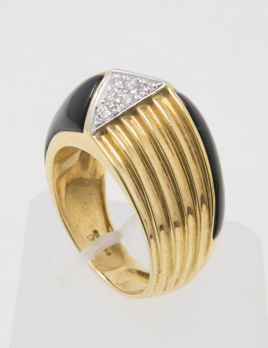 Damiani Anello Conico in Oro Giallo con Onice e Brillanti