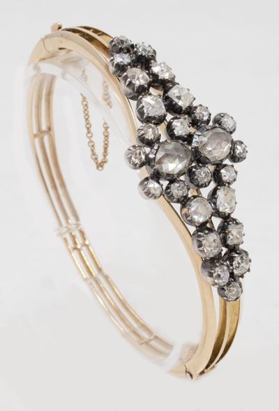 Bracciale Rigido in Oro Rosa, Argento e Diamanti