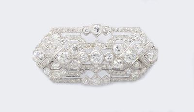 Spilla in Oro Bianco e Diamanti in Stile Decò