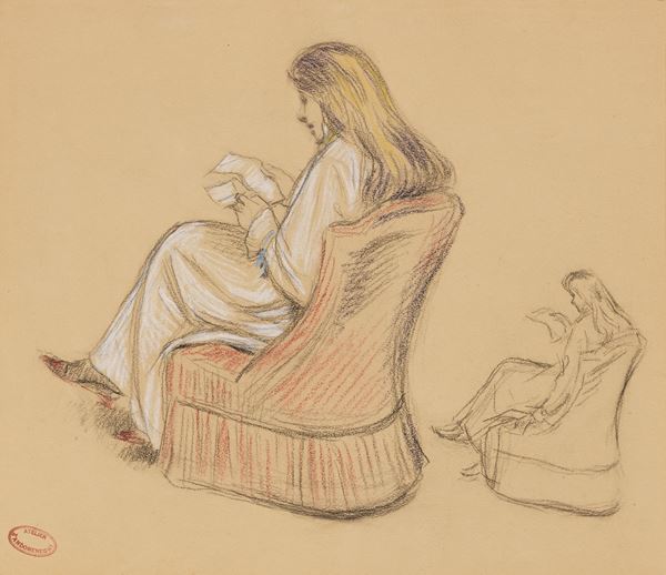 Federico Zandomeneghi - Jeune femme lisant dans un fauteuil