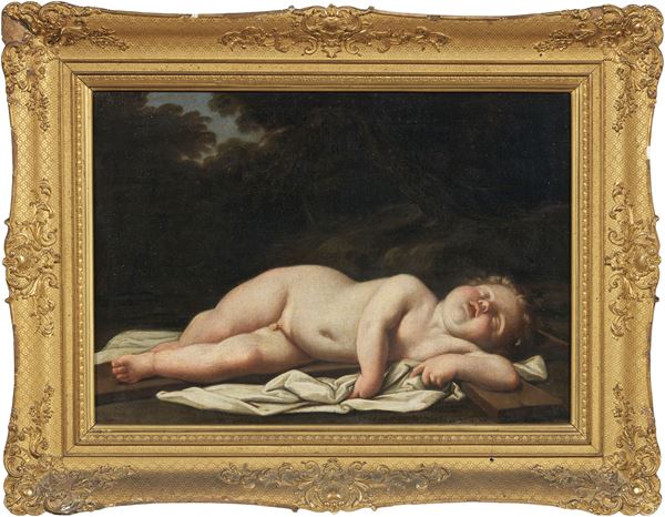 Scuola emiliana fine XVII - inizio XVIII secolo - Gesù Bambino che dorme sulla Croce