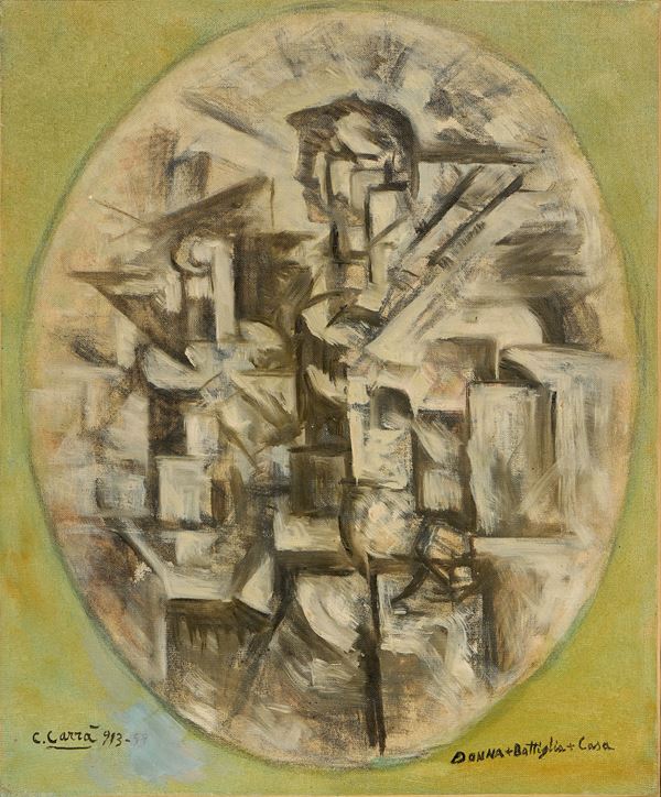 Carlo Carrà - Donna + Bottiglia + Casa