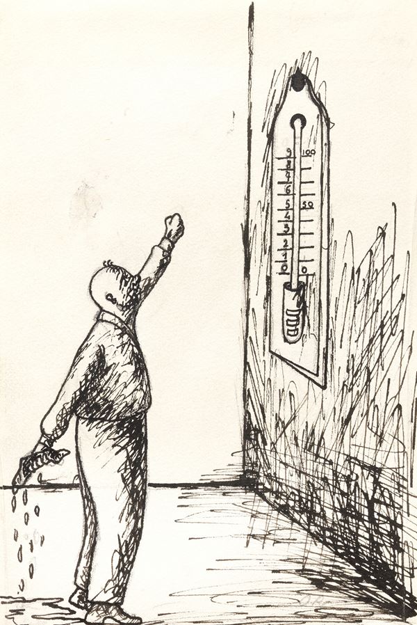 Ottone Rosai : Accidenti al caldo!  ((1929))  - Inchiostro e matita su carta - Asta Dipinti, Disegni, Sculture e Grafica - Casa d'aste Farsettiarte