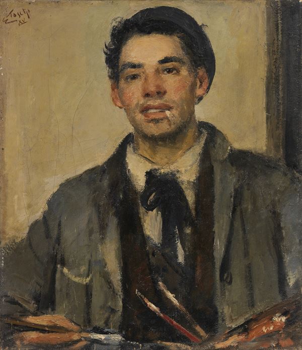 Ermanno Toschi : Autoritratto  (1937)  - Olio su tela - Asta Dipinti e Sculture del XIX e XX secolo - Casa d'aste Farsettiarte