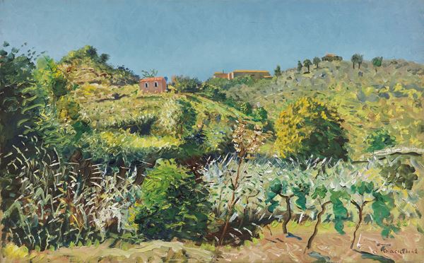 Giovanni Colacicchi : Paesaggio  (1942)  - Olio su tela - Asta Dipinti e Sculture del XIX e XX secolo - Casa d'aste Farsettiarte