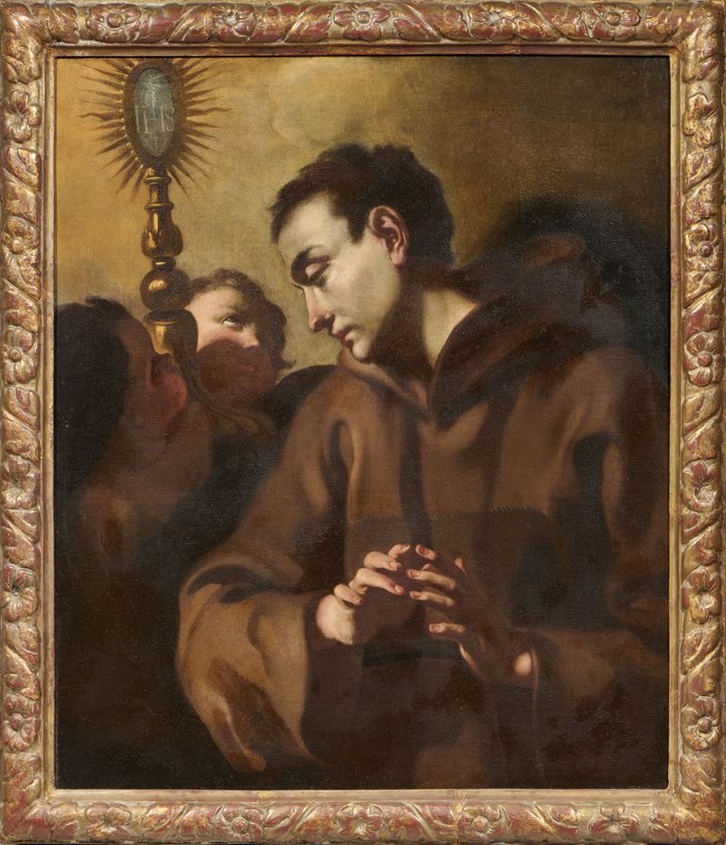 Scuola Napoletana Inizio XVIII Secolo - Santo con il Simbolo di Cristo e Due Cherubini