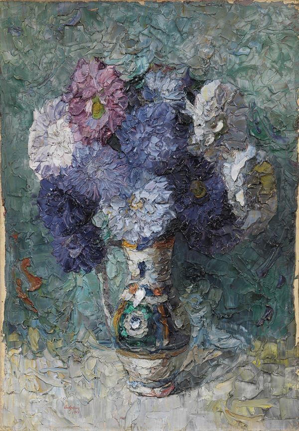 Petre Bulgaras : Vaso di fiori  (1923)  - Olio su tela applicata su cartone - Asta Dipinti e Sculture del XIX e XX secolo - Casa d'aste Farsettiarte