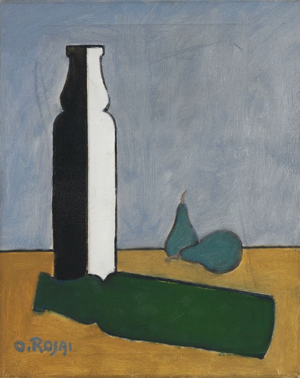 Ottone Rosai : Natura morta (Bottiglie e pere)  ((1948))  - Olio su tela - Asta Arte Moderna - Casa d'aste Farsettiarte