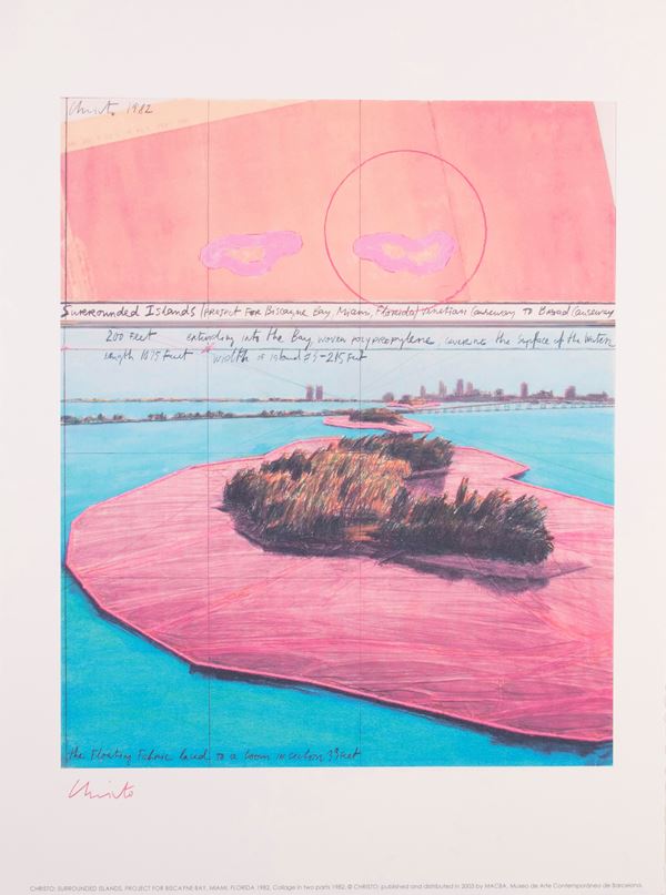 Christo : Surrounded Islands, Project for Biscayne Bay, Miami, Florida  (2003)  - Cromolitografia - Asta Dipinti, Disegni, Sculture e Grafica - Casa d'aste Farsettiarte