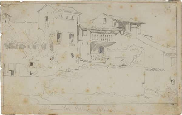 Telemaco Signorini : Casa Fattori a Solferino  (1859)  - Matita su carta - Asta Dipinti e Sculture del XIX e XX secolo - Casa d'aste Farsettiarte