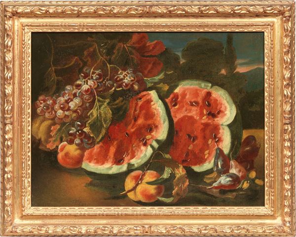 Felice Boselli (attr. a) : Natura morta con cocomero  - Olio su tela - Auction Important Old Masters Paintings and Furnitures - Casa d'aste Farsettiarte