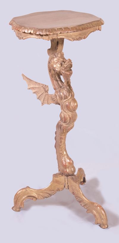 Tavolino Gueridon in Legno Intagliato e Dorato