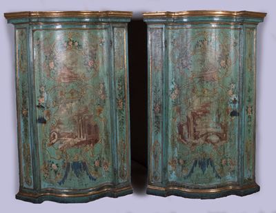Coppia di Angoliere in Legno Laccato Turchese e Oro